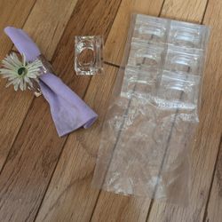 Vintage Clear Lucite Acrylic Napkin Ring Square Holders And Bud Vase