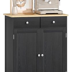 Sideboard with Solid Wood Countertop, Modern Kitchen Storage Cabinet