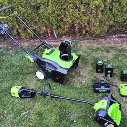 Greenworks Pro 80v Snow Blower And Shovel with dual charger, 2 Batteries 4.0ah and rapid charging and 2ah battery