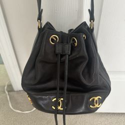 Chanel Black CC Lambskin Leather Bucket Bag 