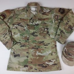 Genuine Issue US Air Force Military Fatigue Camo BDU Field Jacket & Hat Small