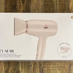 T3 Afar Lightweight Travel Size Hair Dryer with Folding Handle, Auto Dual Voltage, 2 Speeds, 3 Heat Settings, 1 Attachment, Fast Drying *NEW In Box*