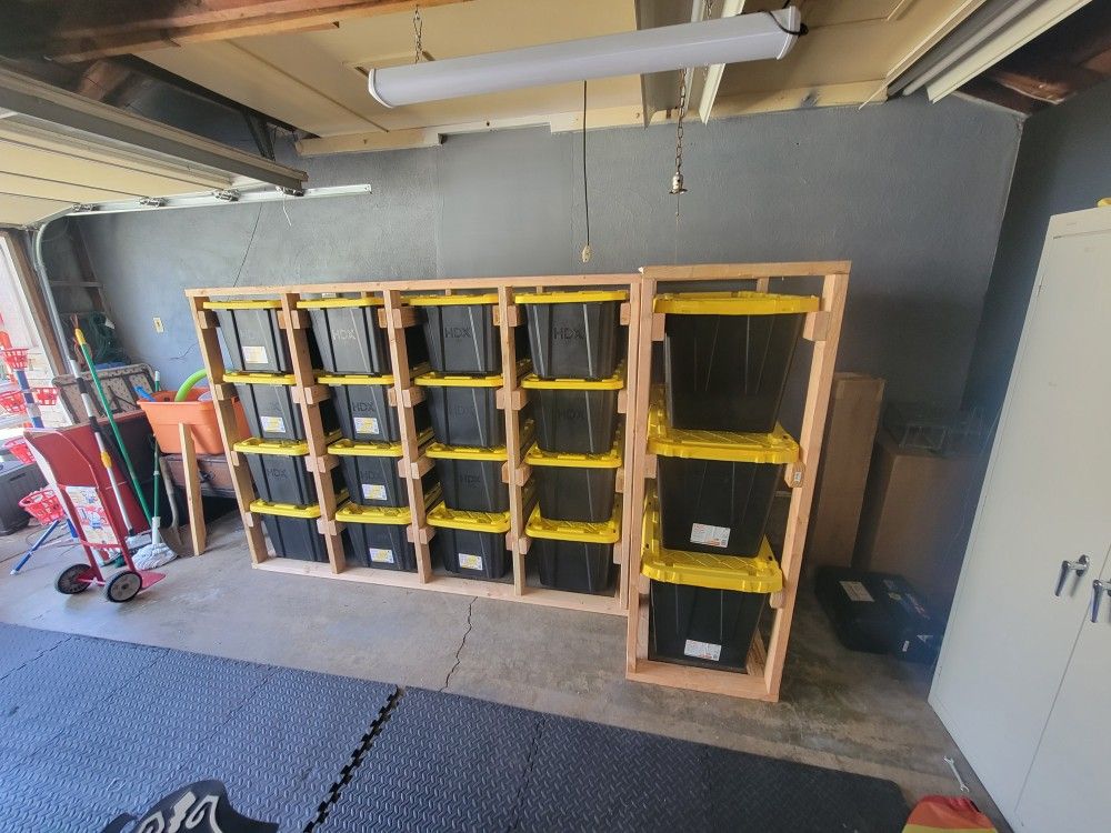 Custom Shelf Racks. Costco Totes/ Bins. Work Bench Shelf Units. Wheels And Tops Available