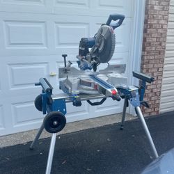 12 Inch Dual Compound Miter Saw With Stand. 