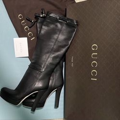 Gucci Marekesh Calf, size 37 1/2, color black, platform boots
