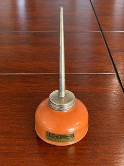 Vintage GOLDENROD Metal Oil Cans with Long Spouts, Made in USA, Set of 2