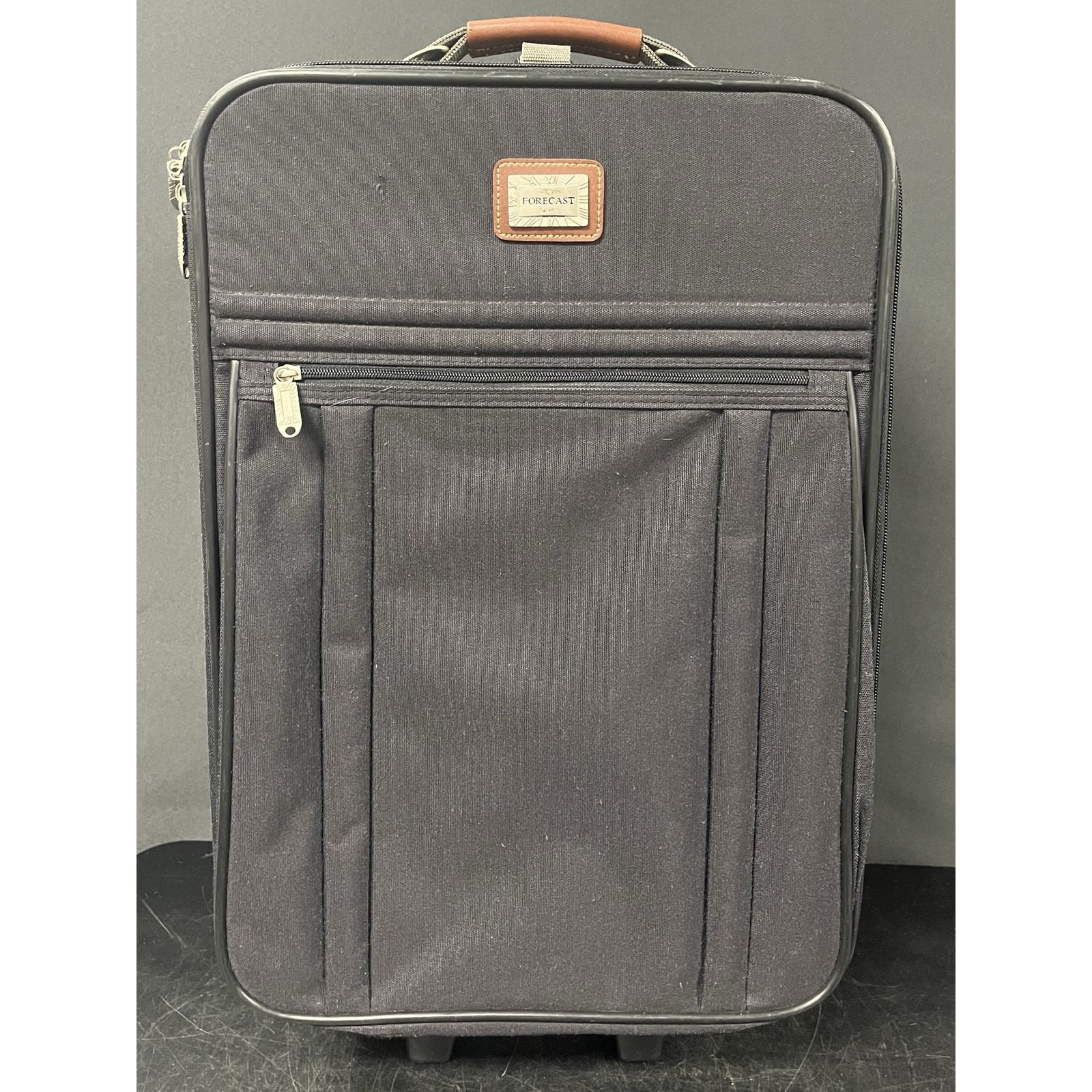 Black carry on suitcase. Forecast Travel luggage. Small rip