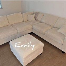 Brand New ‼️ 4-Pc Corduroy Sectional Sofa With Ottoman 