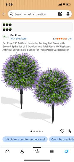 New in box set rose 21” artificial lavender topiary ball tree