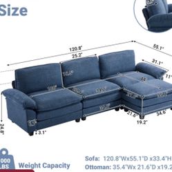Blue Chenille Sofa 120”