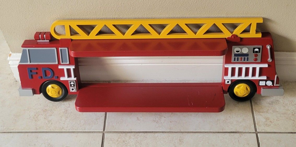 Firetruck Shelf Kids Boys Room Decor 32"W X 11"H