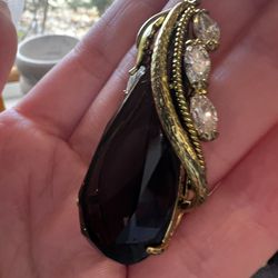 Antique- Large Smoky Quartz Necklace With A Gold Chain 