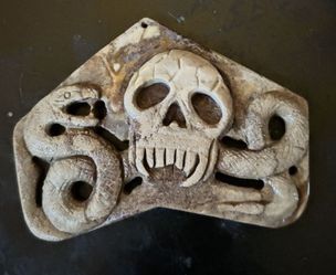 Hand Carved Skull & Snake Stone Pendant