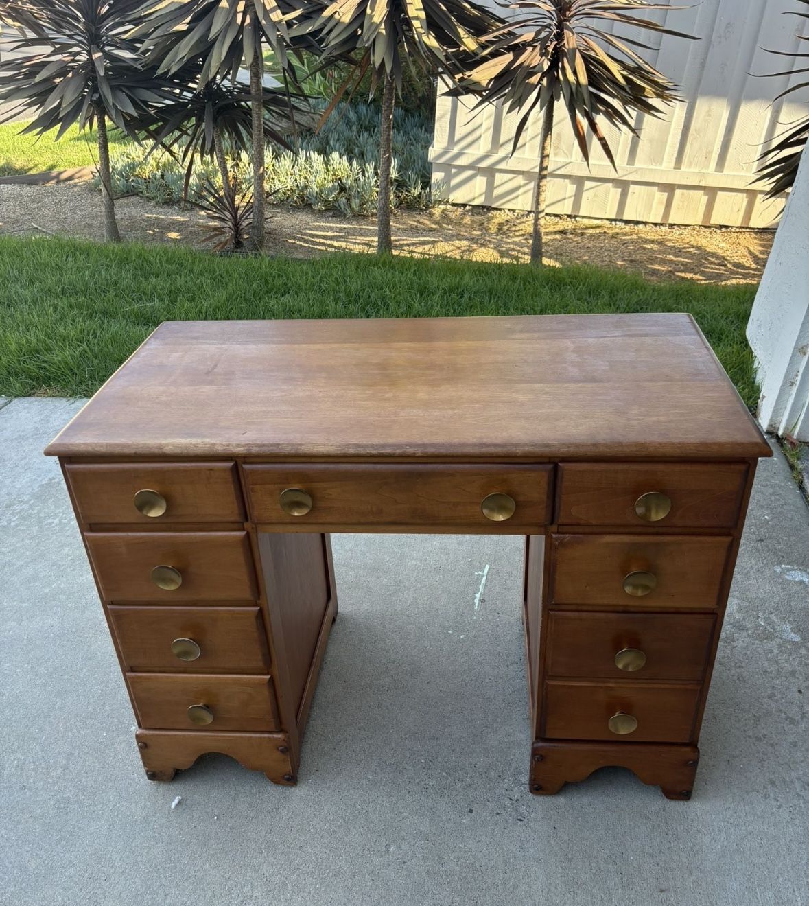 Vintage Wood Desk - Brass & Scallop Details