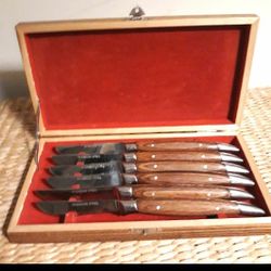 Stainless Steel Knives With Wooden Box