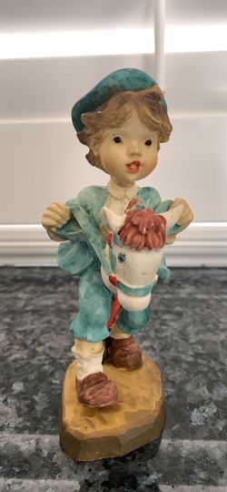 Vintage Ceramic Boy Figurine With Hobby Horse 6 1/2 In