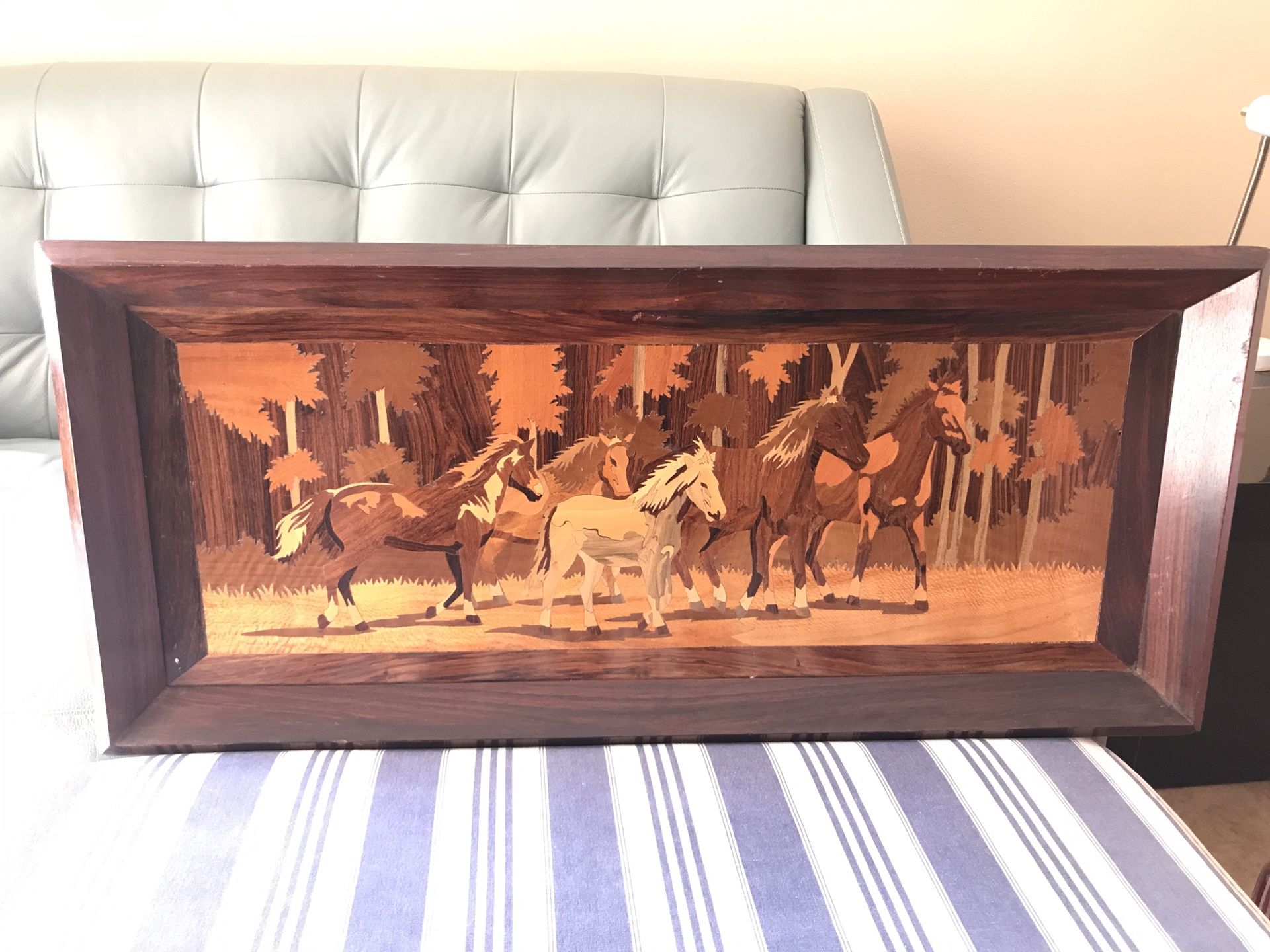Wood inlay wall art piece