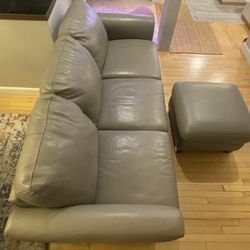Leather Sleeper Sofa with Leather Ottoman