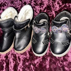 Girls Youth Black Sneakers / Booties Style Boots, Like New!
