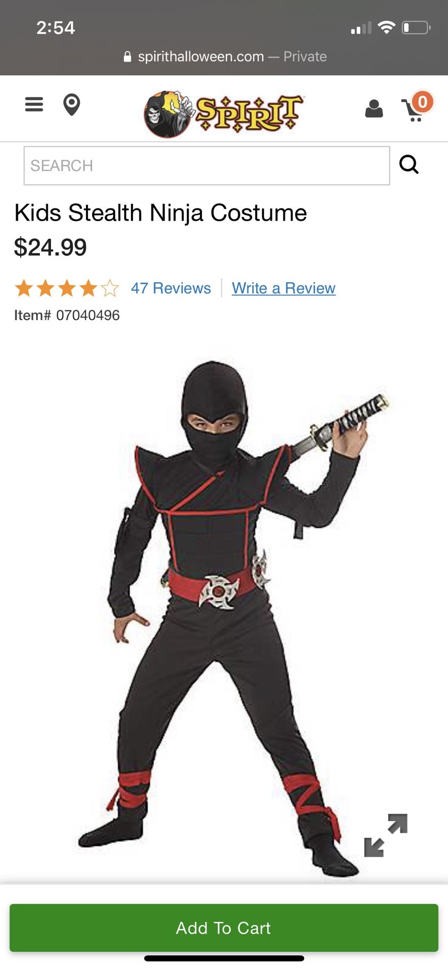 M (8-10) KIDS STEALTH NINJA COSTUME