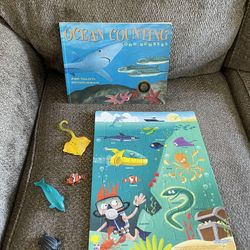 Ocean puzzle, toy figures and book toy bundle