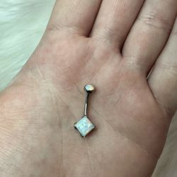 White Opal And Silver Belly Ring