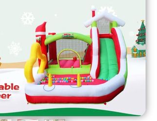 Christmas Jump ‘n Slide Inflatable Bouncer for Kids with Blower – Red/Green – 10ft
