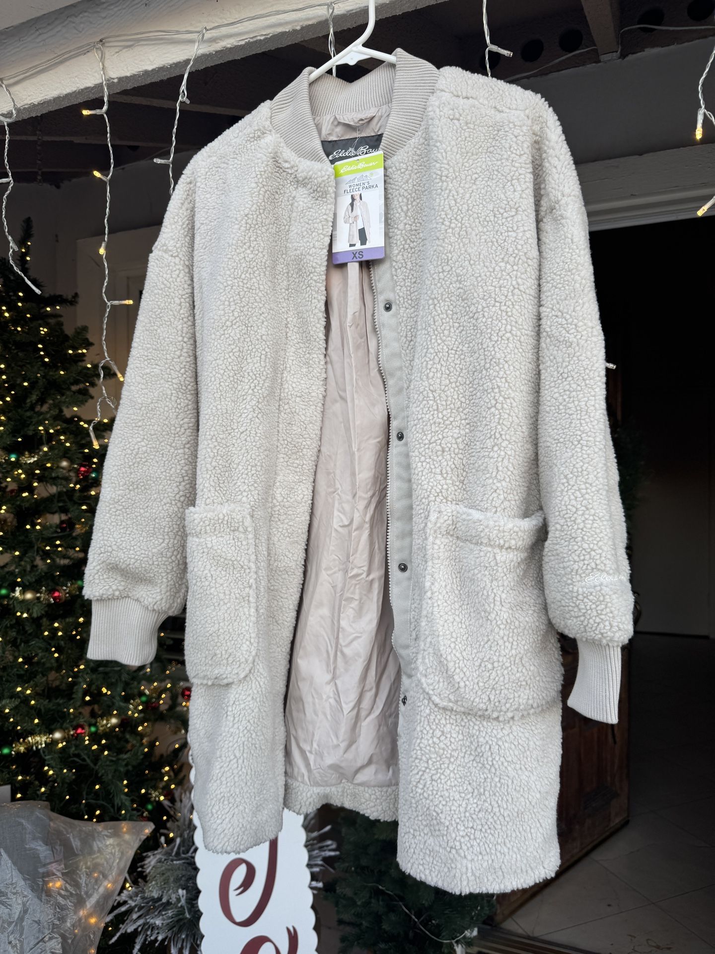 New Eddie Bauer Women’s Ivory Sherpa Long Coat Jacket