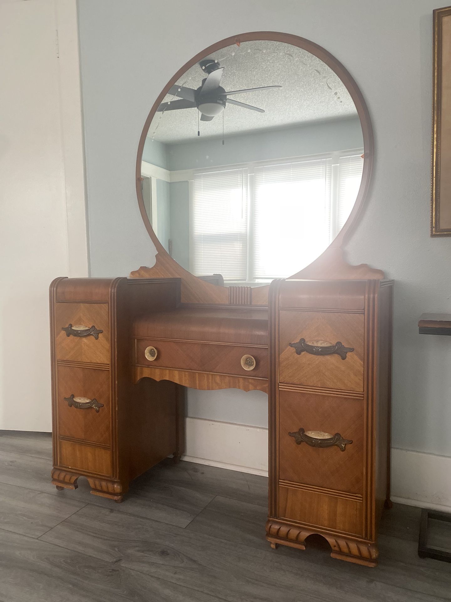 Gorgeous Antique Art Deco Waterfall Vanity & Mirror