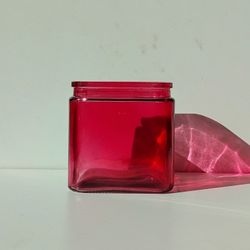 Vintage Ruby Red Square Glass Plant Pot / Plant Planter vase storage box