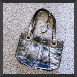 FOSSIL Long Live Vintage Silver Metallic Distressed Leather Hathaway Tote Bag