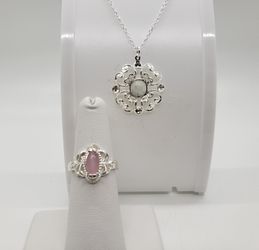 Moonstone Silver Necklace/Ring Set
