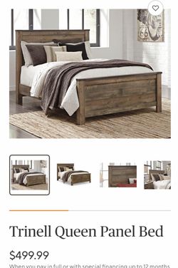 Rustic faux Wood Dresser with Mirror, bed frame an extra foot board. Minor scratches