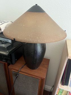 Robert Abbey Misson Style Table Lamp with Glass Shade and Hammered Base