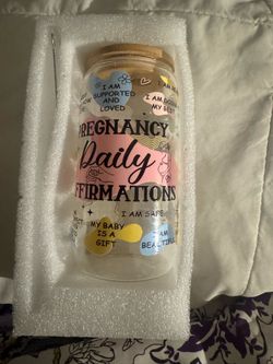 This Pregnancy Daily Affirmations bottle  features uplifting messages to support expectant mothers