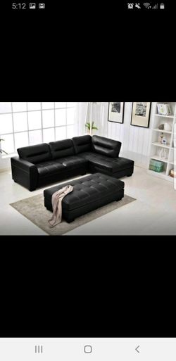 New Black Sectional With Large Ottoman