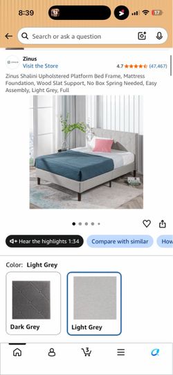 Zinus Shalini Upholstered Platform Bed Frame – Full