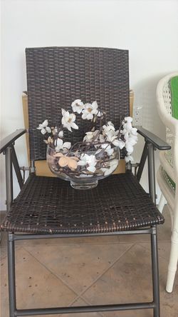 Large Glass Pedestal Bowl with Faux White Floral Arrangement