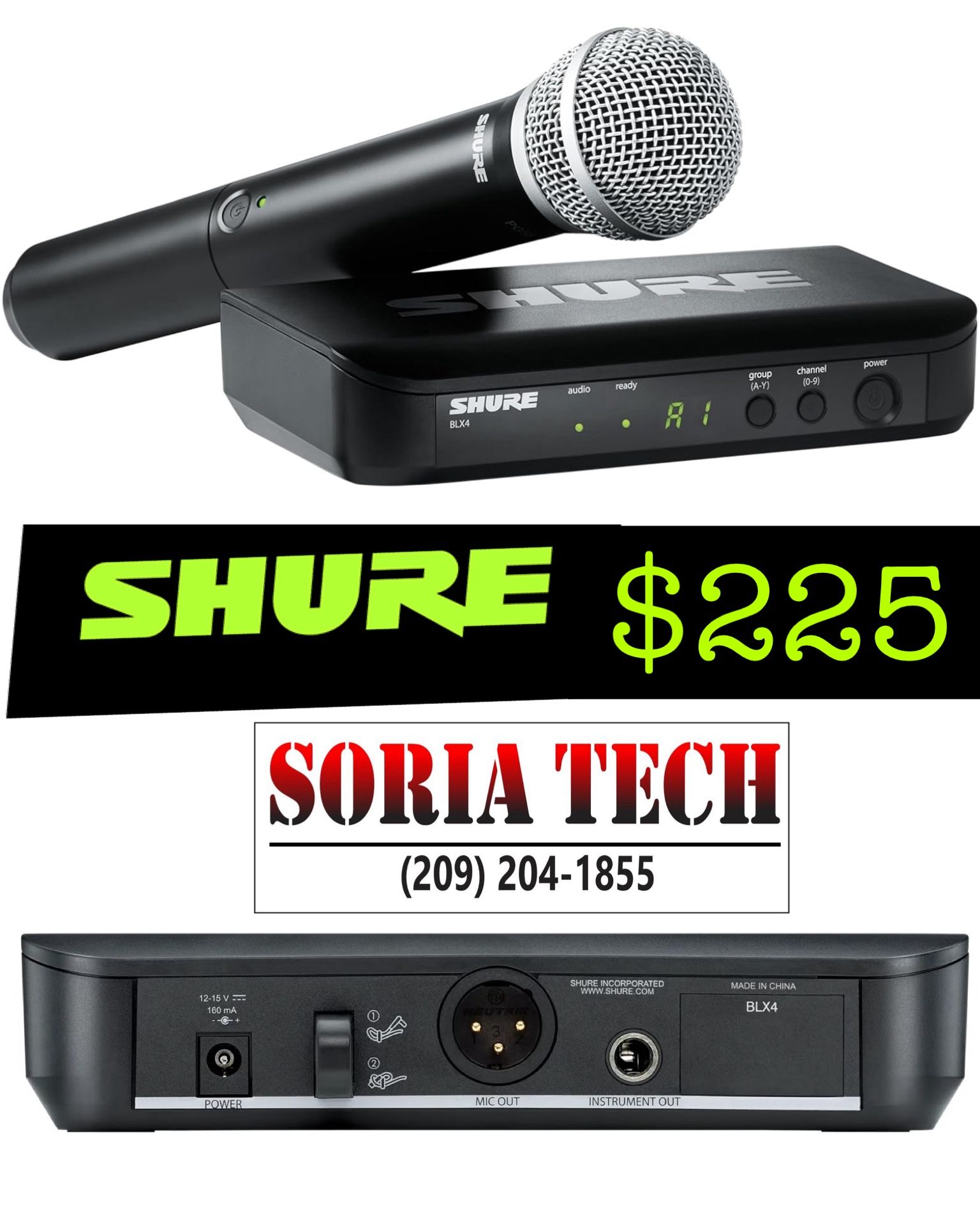 Shure Wireless Microphone System - 14-Hour Battery Life, 300 ft Range,