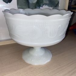 MILK GLASS BOWL WITH PEDESTAL-VINTAGE
