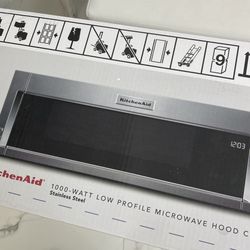New Model Kitchen-aid 1000 W Low Profile Microwave Hood Combination Stainless Steel Chrome  Powerful New Design No Model Brand-New