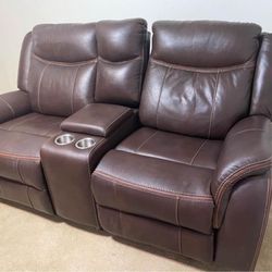 Leather Manual Reclining Loveseat with charging console