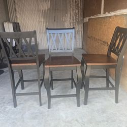 3 solid wood bar stools
