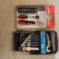 11 Piece Combo Wrench Set ( Tool Pouch Included)  And 1/4” Socket & Wrench Set 