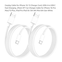 Brand new Carplay Cable for iPhone 16 15 Charger Cord, USB A to USB C Fast Charging, 2Pack 3FT Car Charger Cable for iPhone 16 Pro Max/15 Plus, iPad P