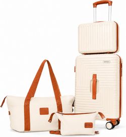 New 4-Piece Hardside Luggage Set - Beige Brown