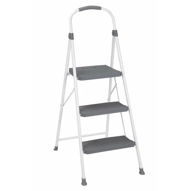 COSCO 3-Step Premium Folding Stool With Larger Climbing Step - White & Gray $39.97