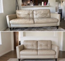 Matching cream leather sofa set - free delivery