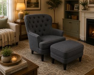 Tufted Wingback Armchair and Ottoman Set