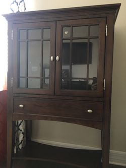 Wood Cabinet with drawer, glass panels & lights